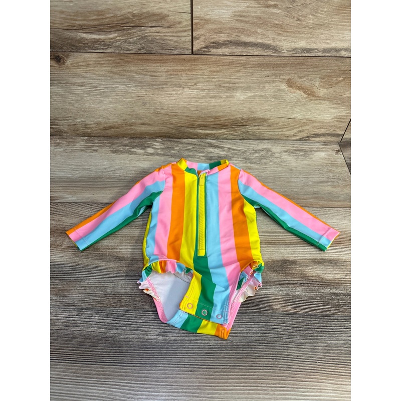 Old Navy 1pc Striped Front Zip Rashguard Swimsuit Pink sz 0-3m Multicolor Newborn
