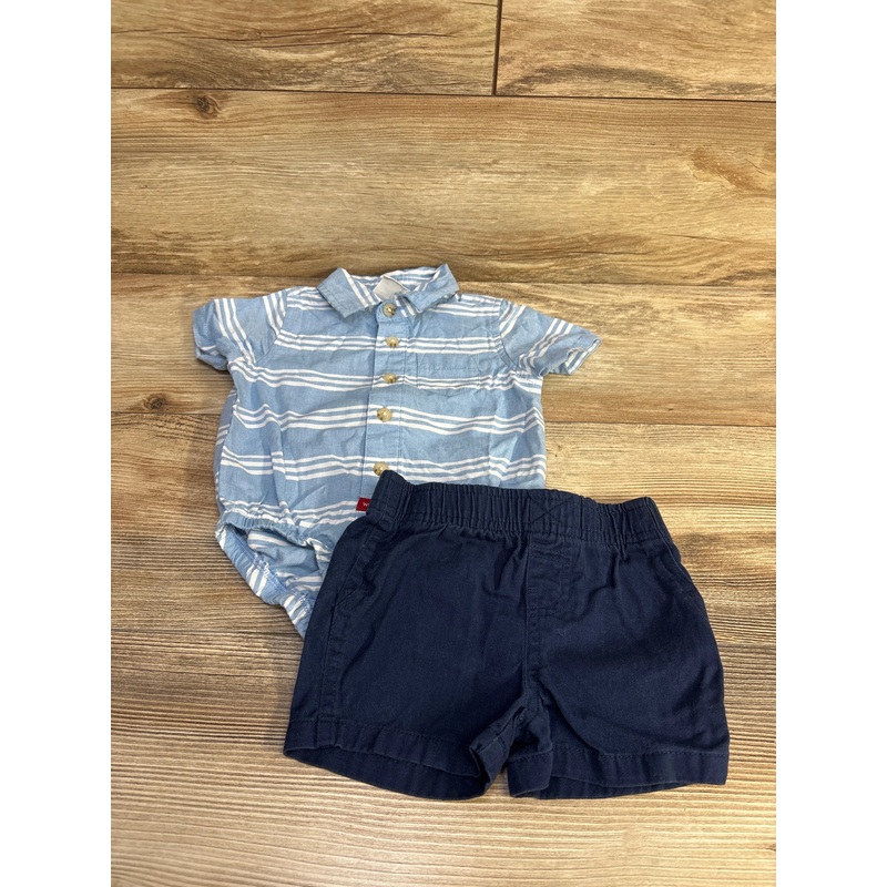 Wrangler 2pc Striped Button Up Bodysuit & Shorts Blue sz 6m Blue 6m
