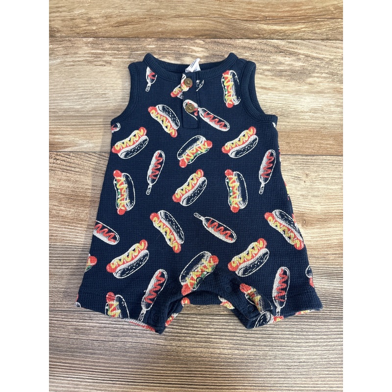 Old Navy Hot Dog Print Thermal Romper Navy sz 0-3m Navy Newborn