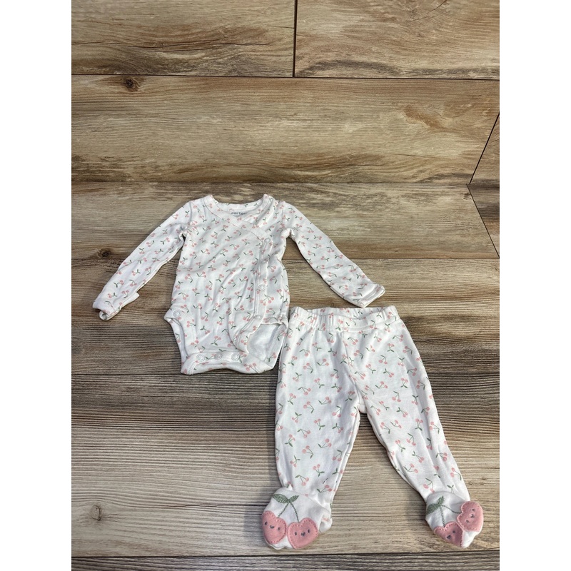 Just One You 2pc Cherry Print Kimono Bodysuit & Pants White sz Newborn White Newborn