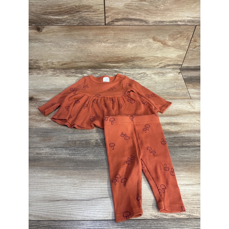 Modern Moments 2pc Mushroom Ribbed Shirt & Leggings sz 0-3m Orange Newborn