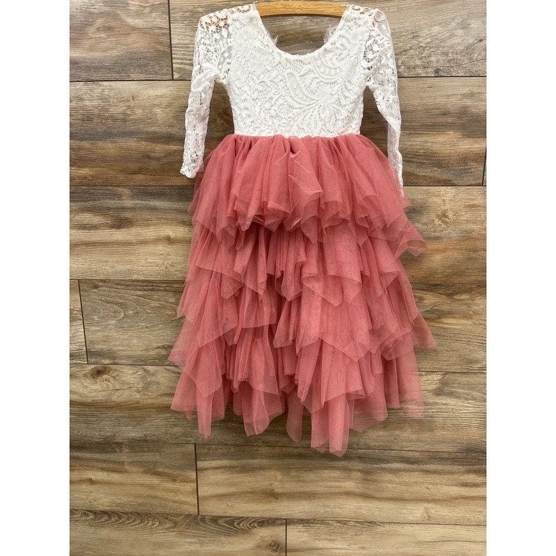 NEW 2Bunnies Peony Lace Tiered Tulle Dress White/Pink sz 3T White 3T