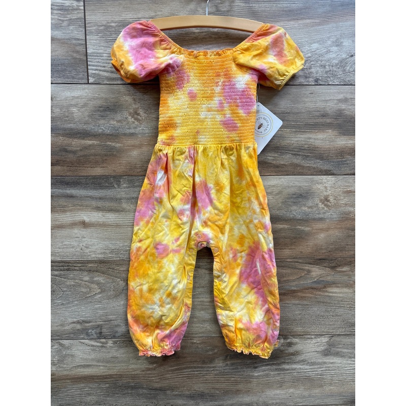 NEW Burt’s Bees Strawberry Lemonade Smocked Tie Dye Jumpsuit sz 24m Yellow 24m Girls