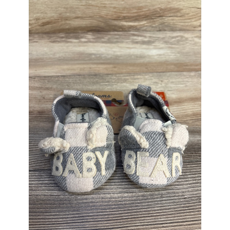 NEW Dearfoams Baby Bear Grey Plaid Slippers sz 2c