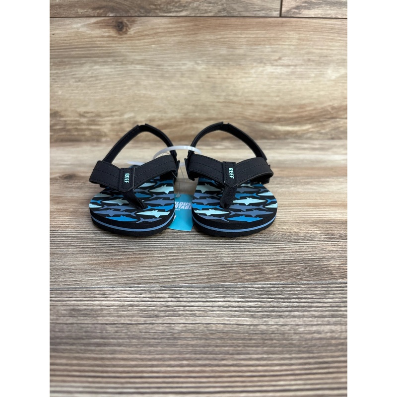 NEW Reef Little Uni Flip Flops in Blue Sharks sz 7c