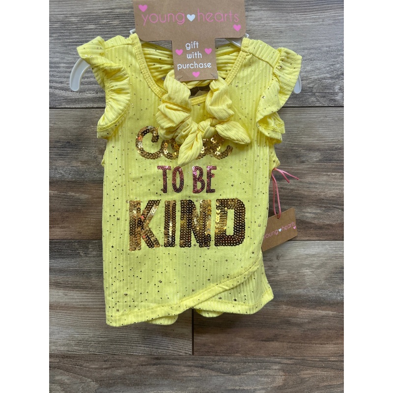 NEW Young Hearts 2pc Rib Cool To Be Kind Shirt & Scrunchy Yellow sz 3T Yellow 3T