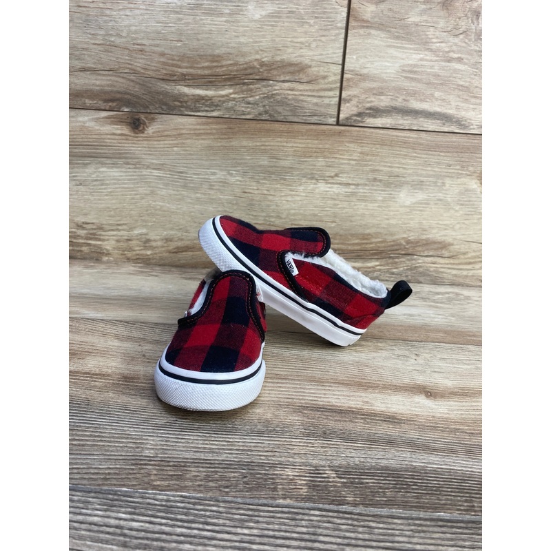 Vans Sherpa Lined Slip-On Shoes Red Plaid sz 6.5c