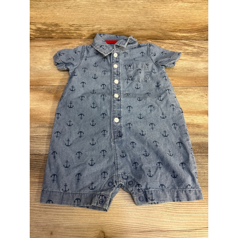 Carter’s Chambray Anchor Print Button Up Romper Blue sz 18m Blue 18m