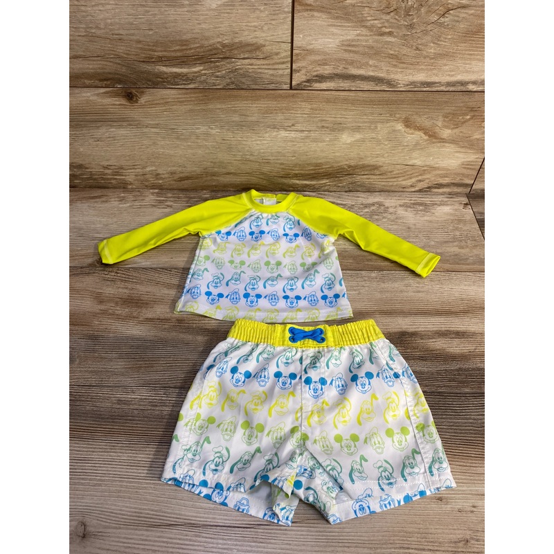 Disney Store 2pc Mickey & Friends Rashguard & Shorts Set White/Yellow sz 0-3m White Newborn