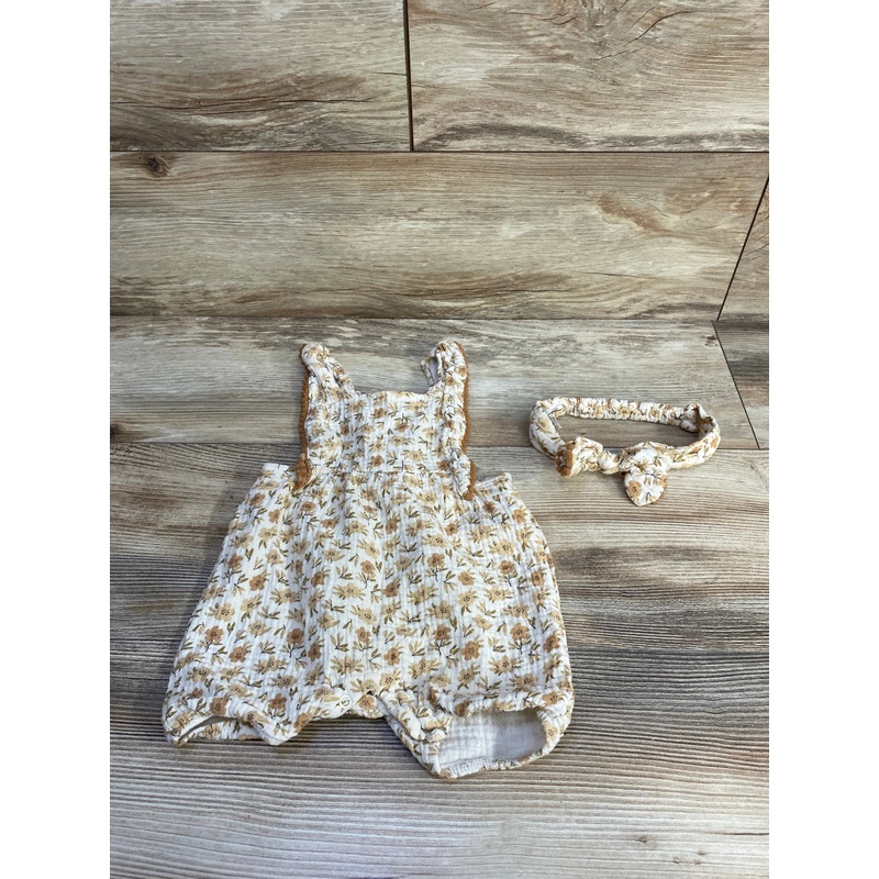 Emily and Oliver 2pc Floral Romper & Headband Beige sz 12m Beige 12m