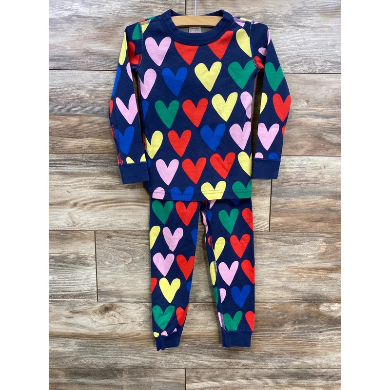 Hanna Andersson 2pc Organic Heart Print Long John Pajama Set Navy sz 4T Navy 4T