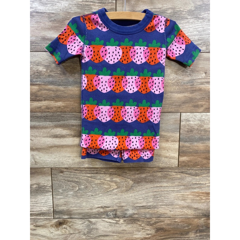 Hanna Andersson 2pc Organic Strawberry Print Short John Pajama Set sz 4T Navy 4T