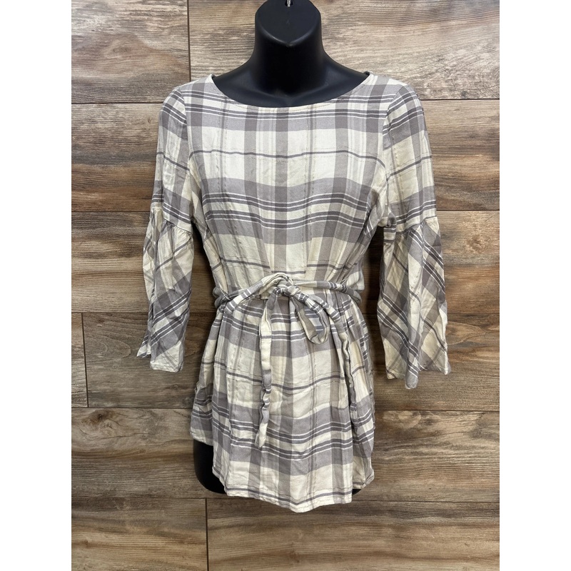 Motherhood Maternity Plaid Waist Tie Top Grey sz Medium Grey Maternity Medium