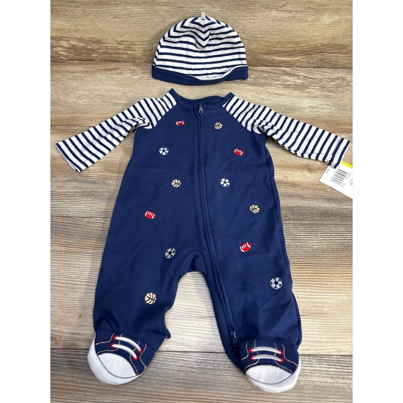 NEW Little Me 2pc Sports Balls Sleeper & Hat Navy sz 3m Navy 3m