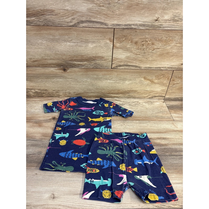 Hanna Andersson 2pc Organic Aquarium Short John Pajama Set Navy sz 5T Navy 5T