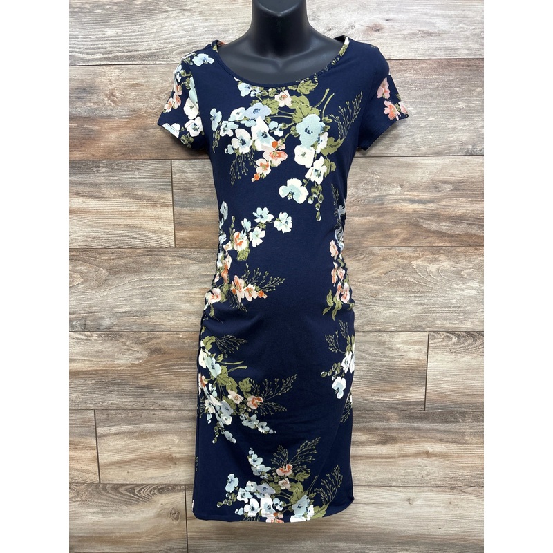 Isabel Maternity Floral Bodycon Dress Navy sz Small Navy Maternity Small