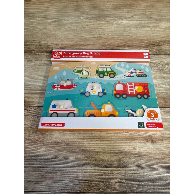 NEW Hape Emergency Vehicles Peg Puzzle Ages 24m+