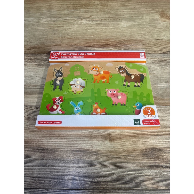 NEW Hape Farmyard Wooden Peg Puzzle, 10pc