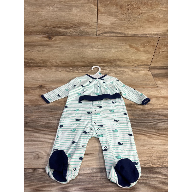 NEW Little Me 2pc Whale Print Sleeper & Hat White sz 6m White 6m