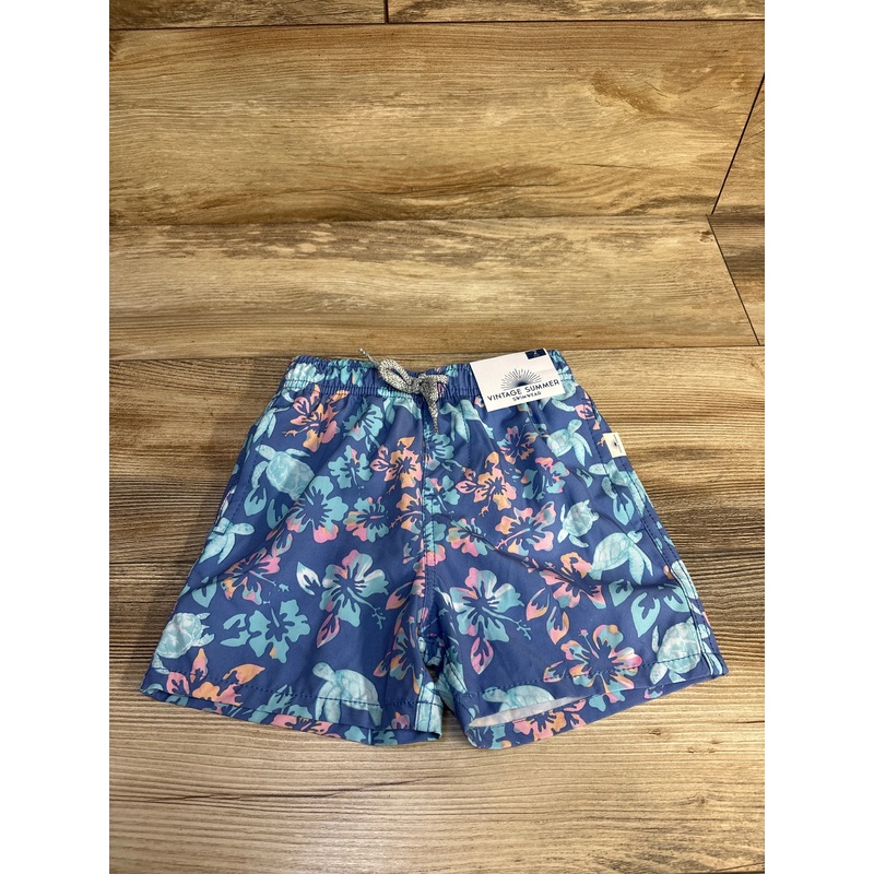 NEW Vintage Summer Floral Swim Shorts Blue sz 2T Blue 2T