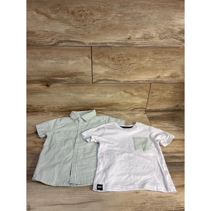 DKNY 2pk Button Up Shirt & T-Shirt Green/White sz 3T Green 3T
