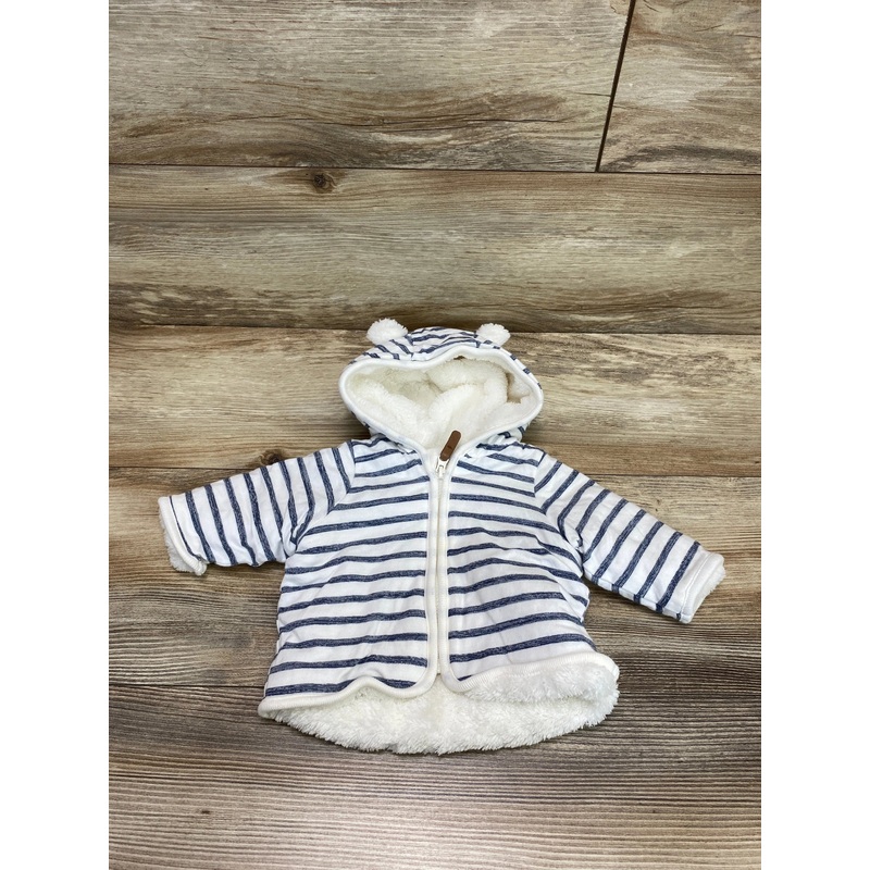 H&M Fleece Lined Striped Full Zip Hoodie White sz 0-1m