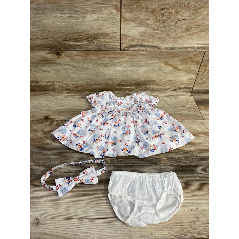Janie and Jack 3pc Floral Pintuck Dress Set White sz 0-3m White Newborn