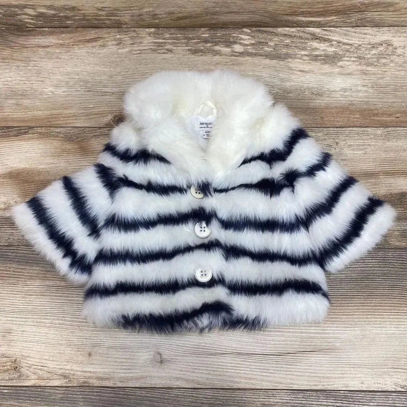 Janie & Jack Juno Valentine Striped Faux Fur Jacket sz 6-12m White 6-12m Used
