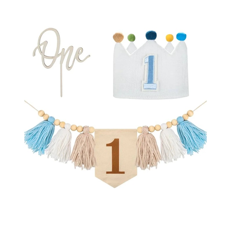 NEW 1st Birthday Banner + Crown + Cake Topper