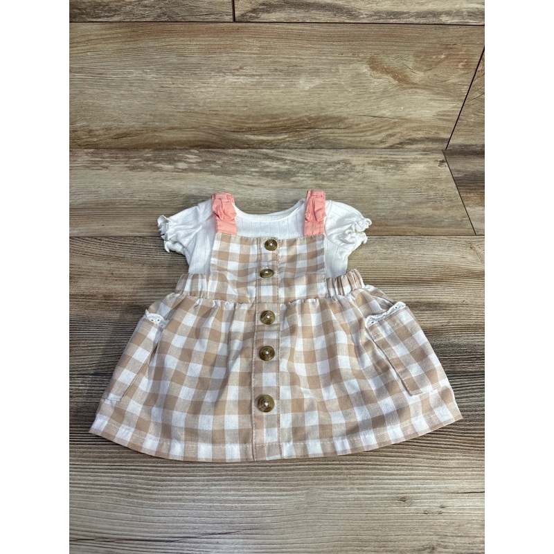 Nicole Miller 2pc Bodysuit & Gingham Jumper Dress White sz 0-3m White Newborn