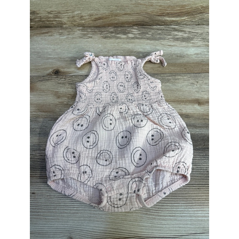 Grayson Mini Smiley Face Smocked Romper Pink sz 12m Pink 12m