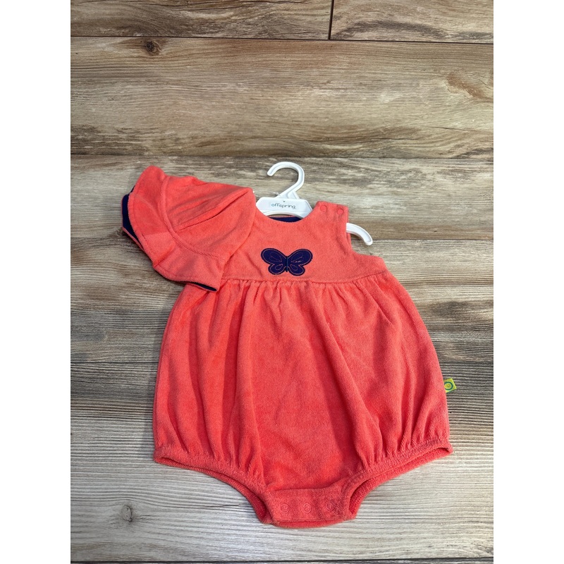 NEW Offspring Terry Cloth Romper & Hat sz 9m Red 9m