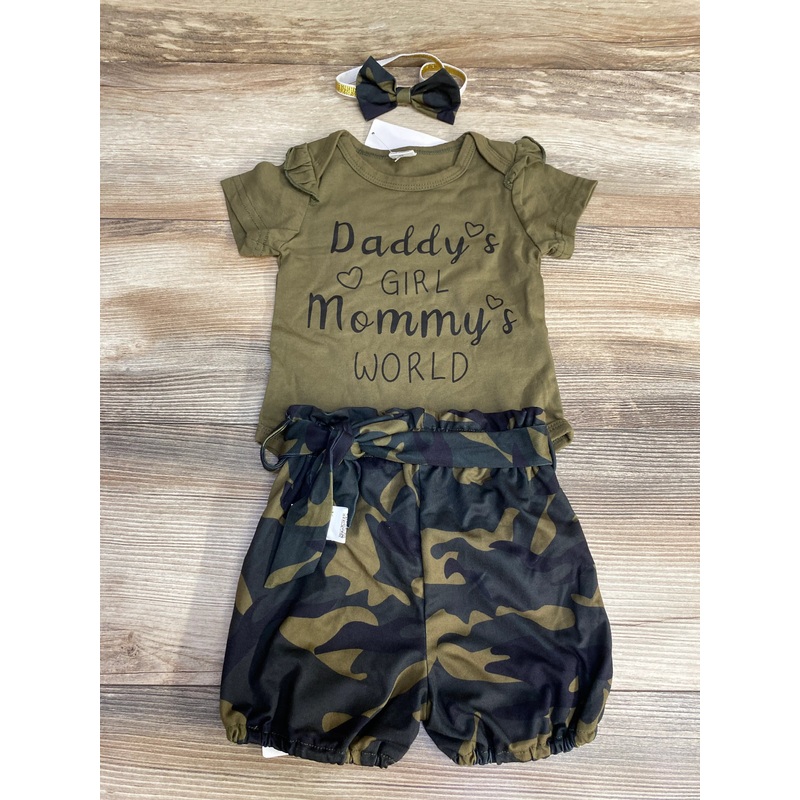 NEW Shein 3pc Daddy’s Girl Bodysuit + Bottoms + Headband Set Green sz 6-9m Green 6m