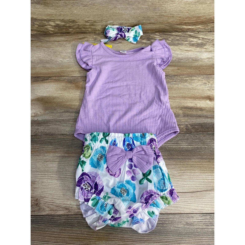 NEW Shein 3pc Ribbed Bodysuit + Bottoms + Headband Set Purple sz 6-9m Purple 6m