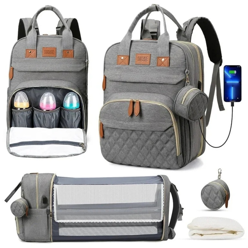 Sunshine Multifunction Diaper Bag Backpack with Changing Station, Grey