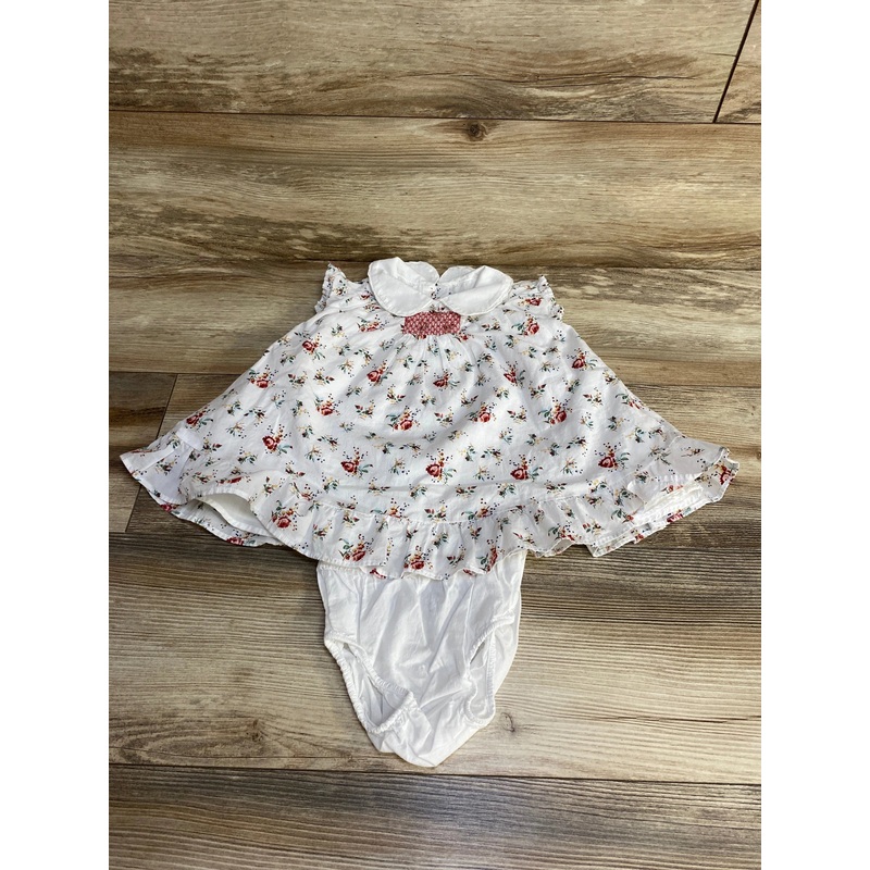 Janie and Jack 2pc Floral Collared Smocked Dress White sz 6-12m White 6m