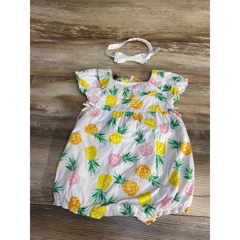 Janie and Jack 2pc Pineapple Poplin Romper & Headband White sz 12-18m White 12m
