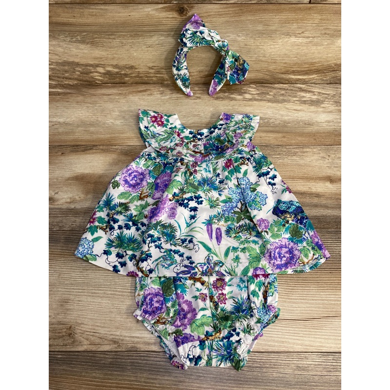 Janie and Jack 3pc Floral Ruffle Matching Set White sz 12-18m Multicolor 12m