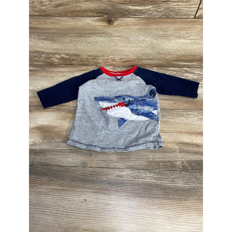 Mud Pie Long Sleeve Shark Shirt Navy/Grey sz 12-18m Navy 12m