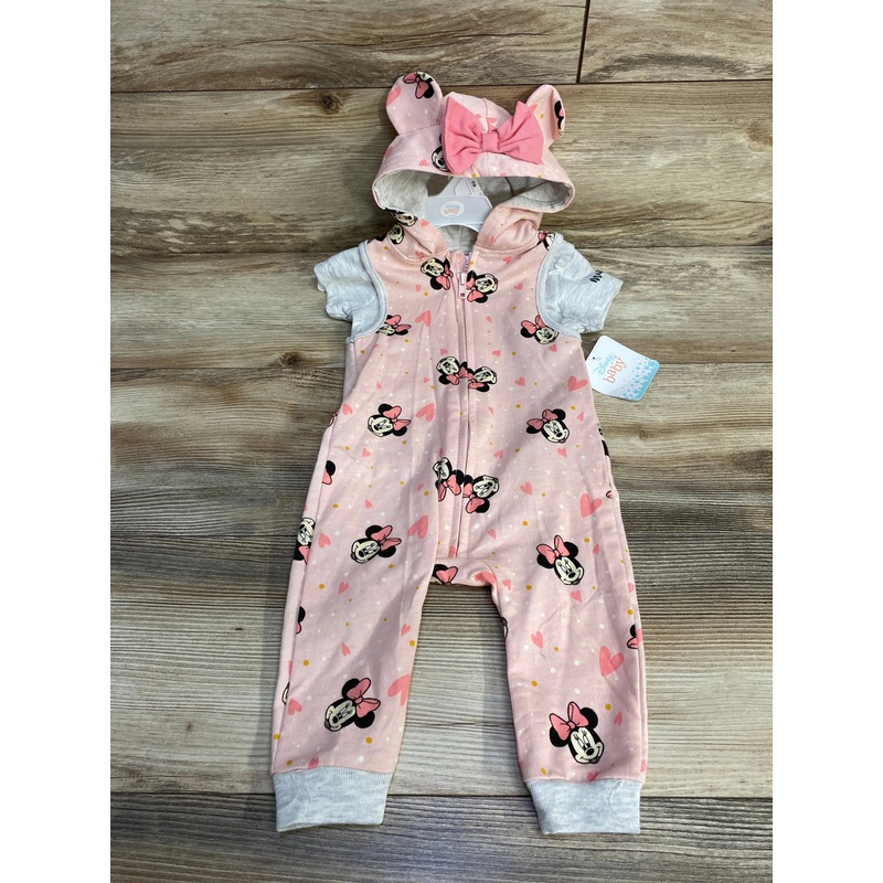 NEW Disney Baby 2pc Minnie Mouse Sleeveless Coverall Set Grey/Pink sz 12m Pink 12m