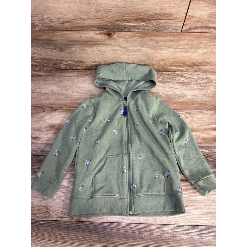 Cat & Jack Floral Full Zip Hoodie Green sz 4-5T Green 4T