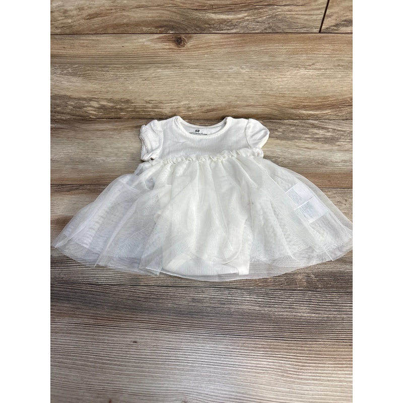 H&M Pointelle Tulle Bodysuit Dress White sz 3m White 3m