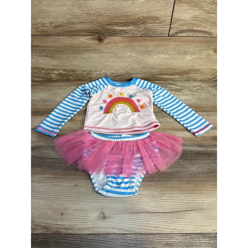 MudPie 2pc Striped Rashguard Swimsuit Blue sz 24m-2T Blue 24m
