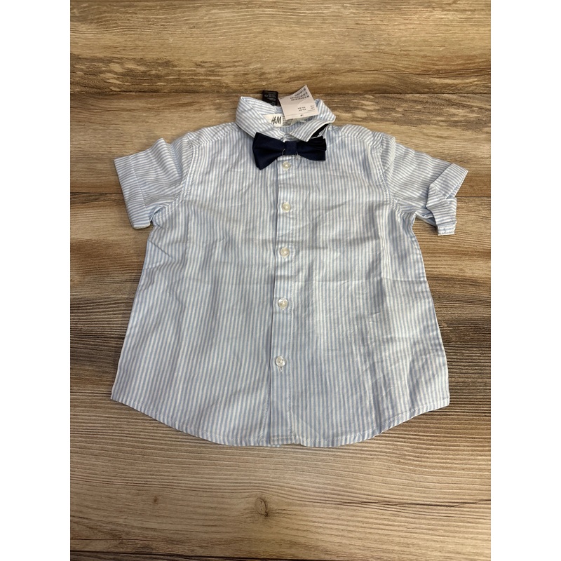 NEW H&M 2pc Striped Button Up Shirt & Bowtie Blue sz 18m-2T Blue 18m