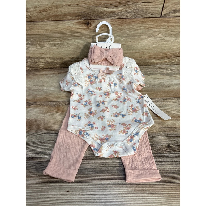 NEW Nicole Miller 4pc Floral Bodysuit Set White sz 3-6m White 3m