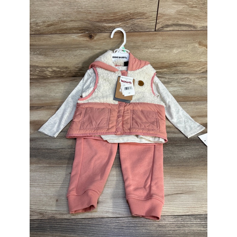 NEW Eddie Bauer 3pc Faux Shearling Vest Set Pink sz 18m Pink 18m