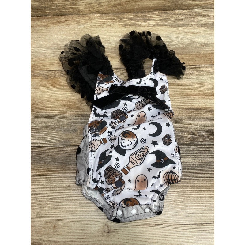 Ruffle Halloween Print Romper Black/White sz 3m
