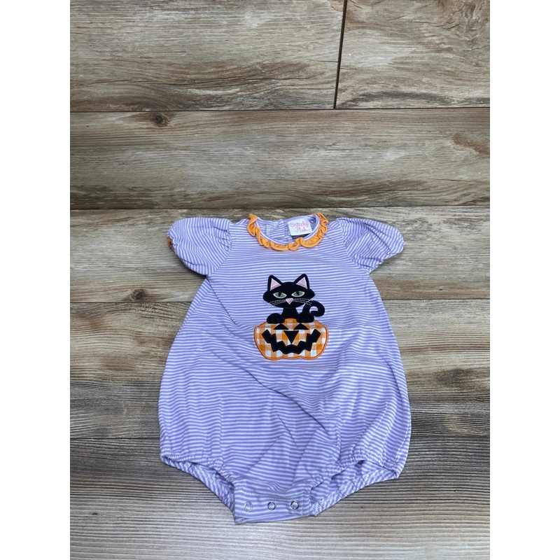 Stitchy Fish Scaredy Cat Applique Bubble Romper Purple sz 18m
