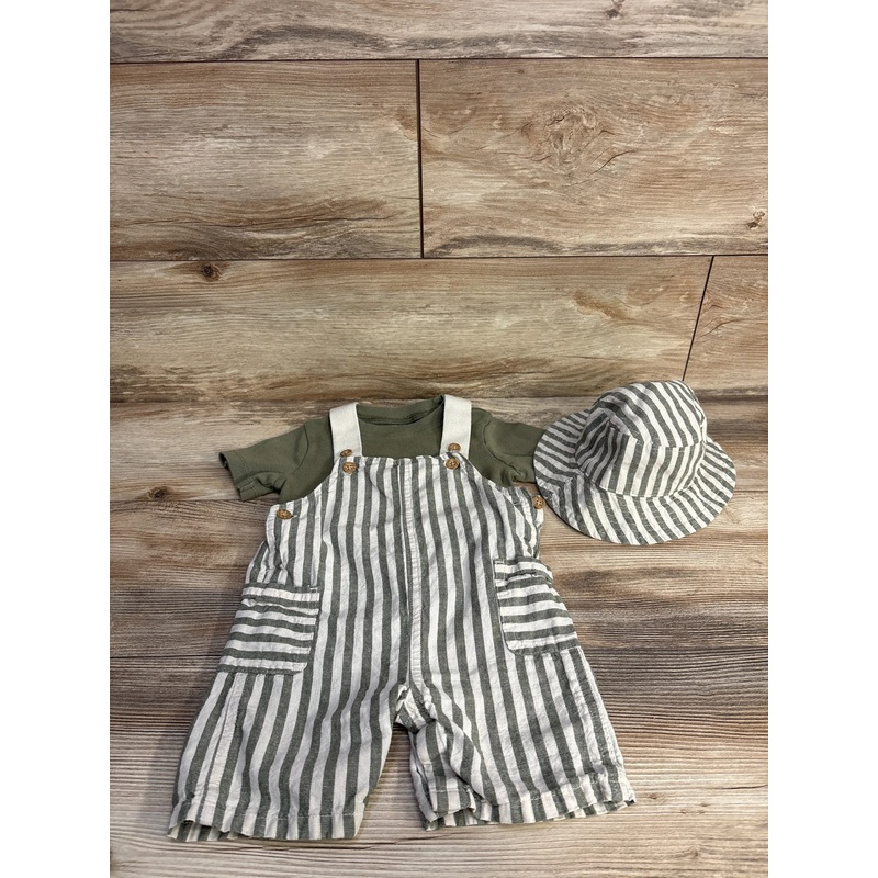 Carter’s 3pc Striped Shortall Set Green sz 18m Green 18m