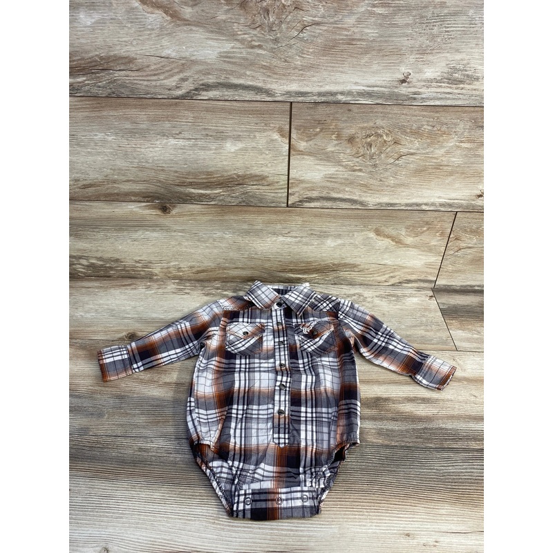 Cowboy Hardware Plaid Pearl Snap Bodysuit Brown sz 12m Brown 12m Boys